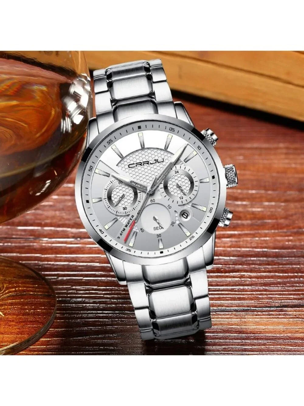 Men's Silver Stainless Steel Casual Chronograph Quartz Waterproof Wrist Watch